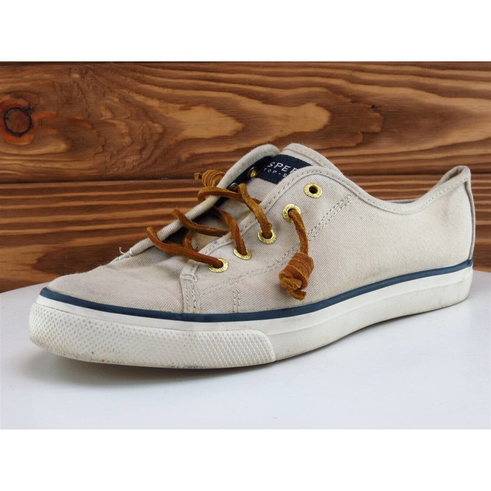 SPERRY Size 8.5 Boat Shoe Beige Fabric Medium‎ Lace Up Women